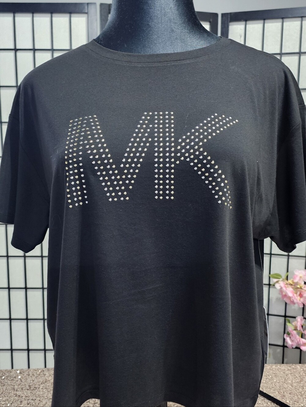 NWT Michael Kors Black Studded "MK" Logo Tee